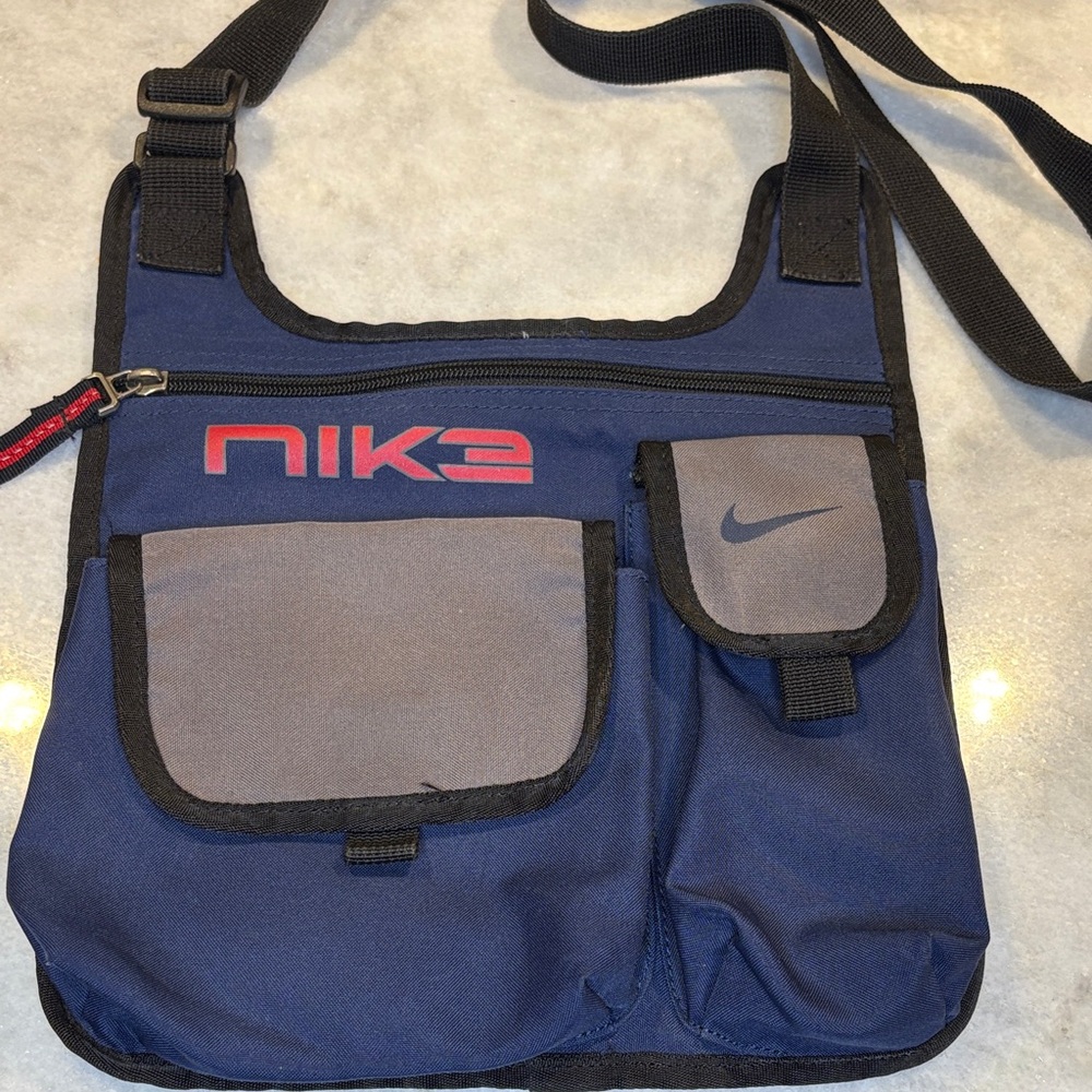Vintage Rare Sling Messenger Bag Nike Blue Gray  Red Logo Crossbody